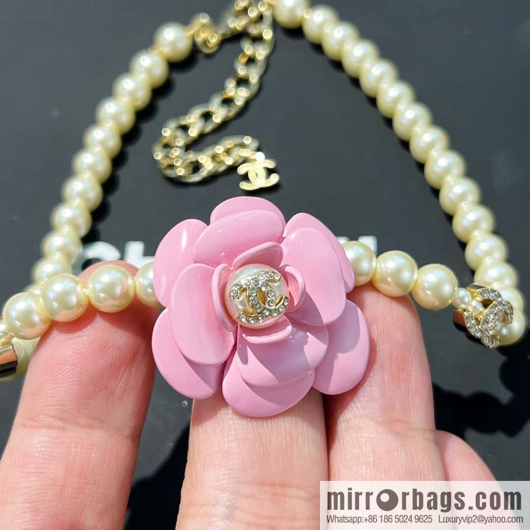 New ☑️ Chanel Double C Pink Camellia Pearl Necklace