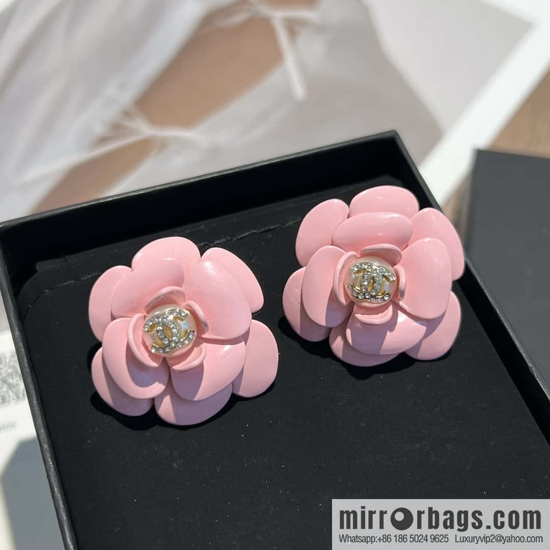 New ☑️ Chanel c1 double c pink camellia stud earrings