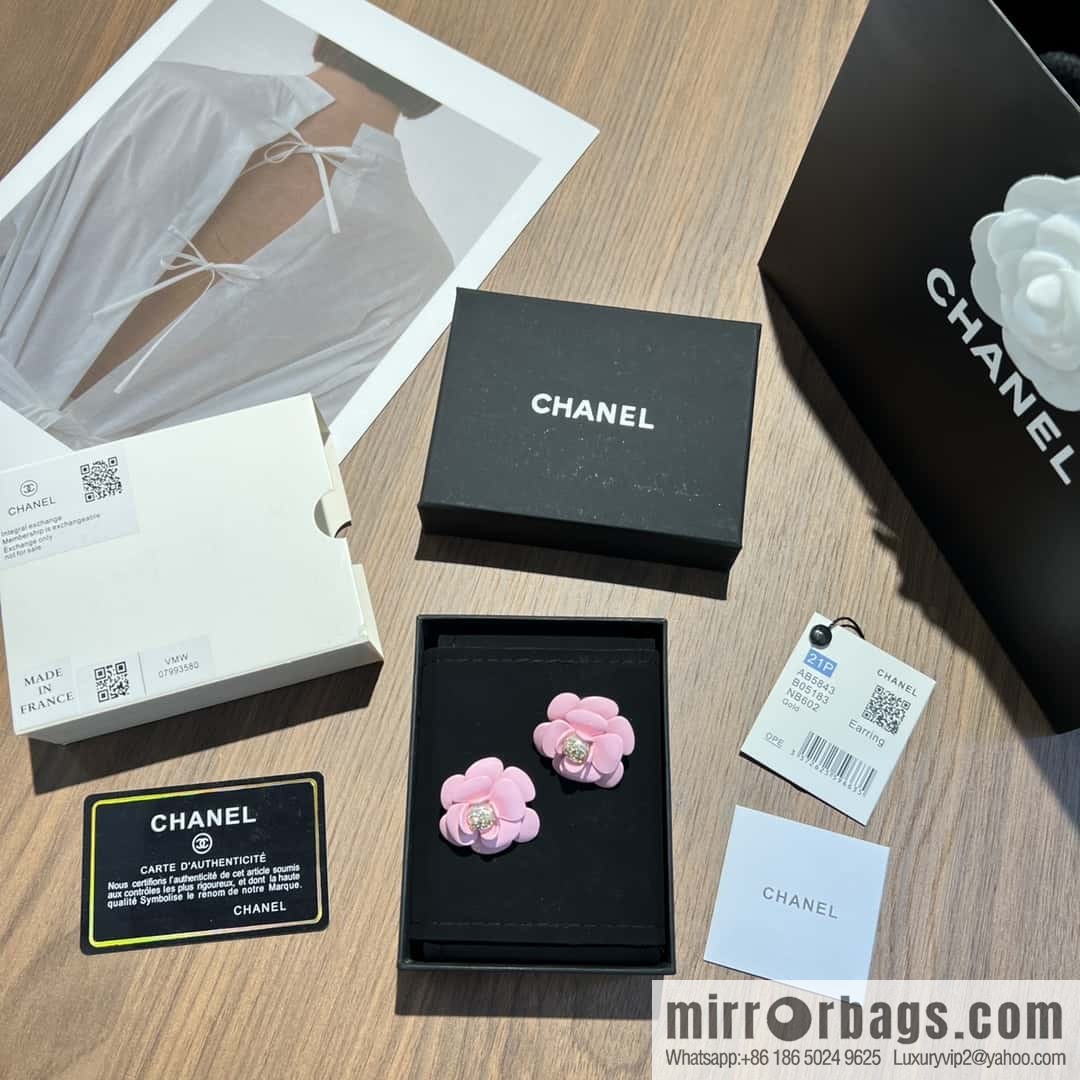 New ☑️ Chanel c1 double c pink camellia stud earrings