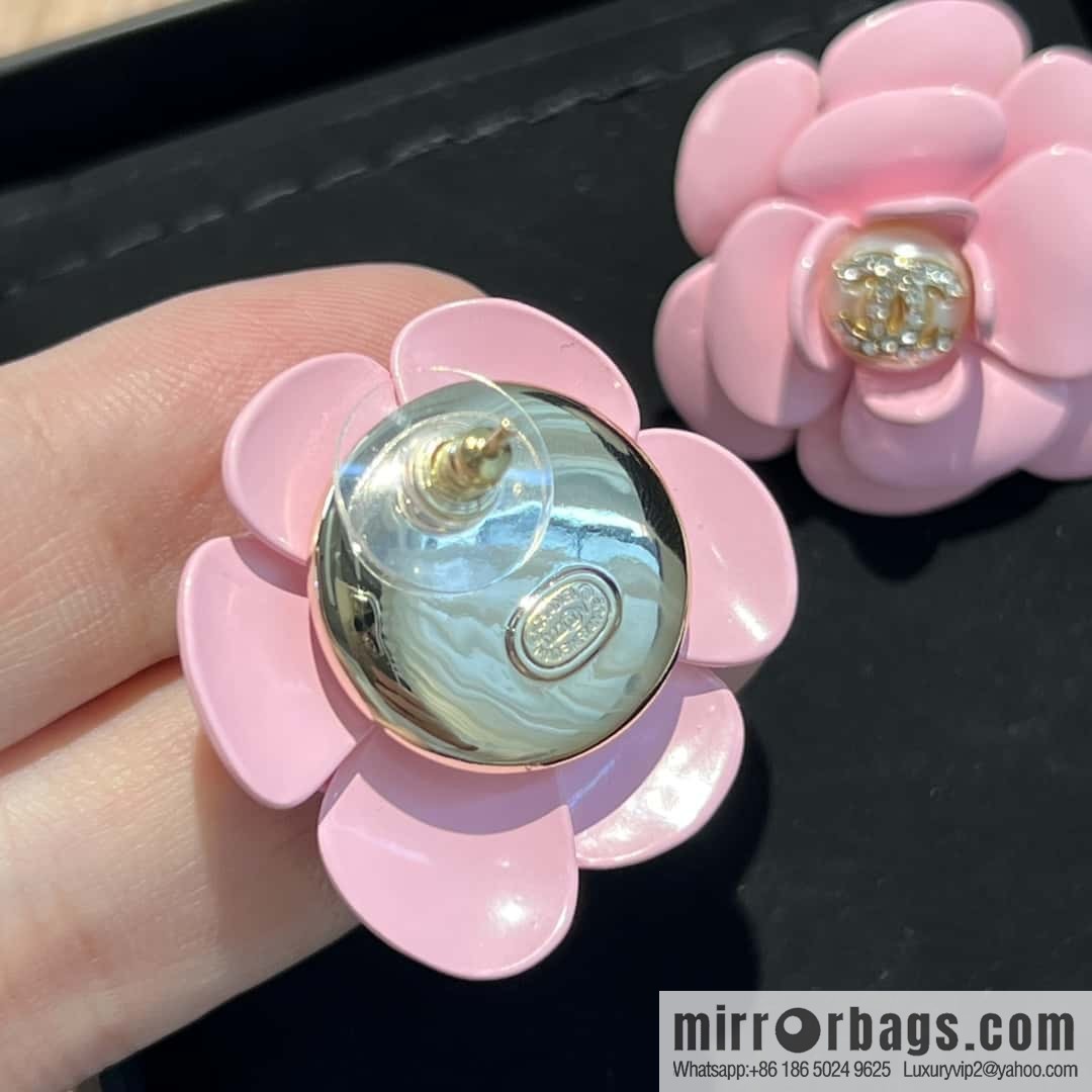 New ☑️ Chanel c1 double c pink camellia stud earrings