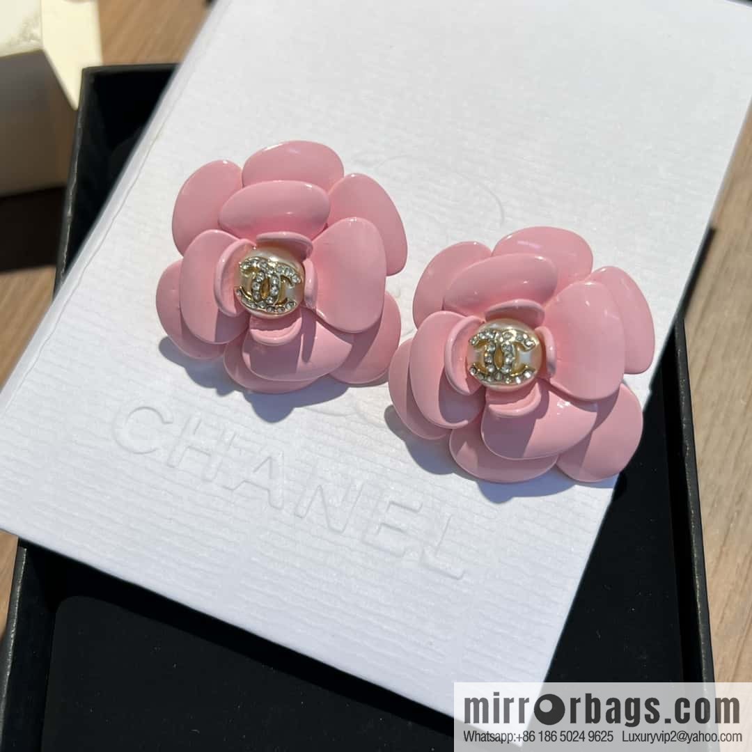 New ☑️ Chanel c1 double c pink camellia stud earrings