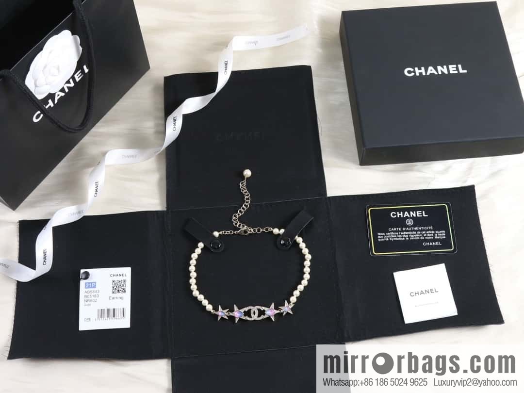 New ☑️ Chanel Double C Pentagram ⭐ Star Pearl Necklace