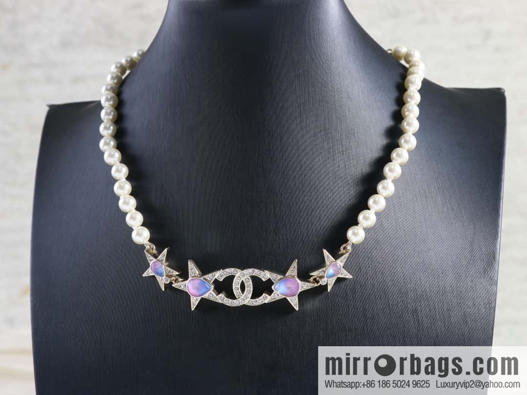 New ☑️ Chanel Double C Pentagram ⭐ Star Pearl Necklace