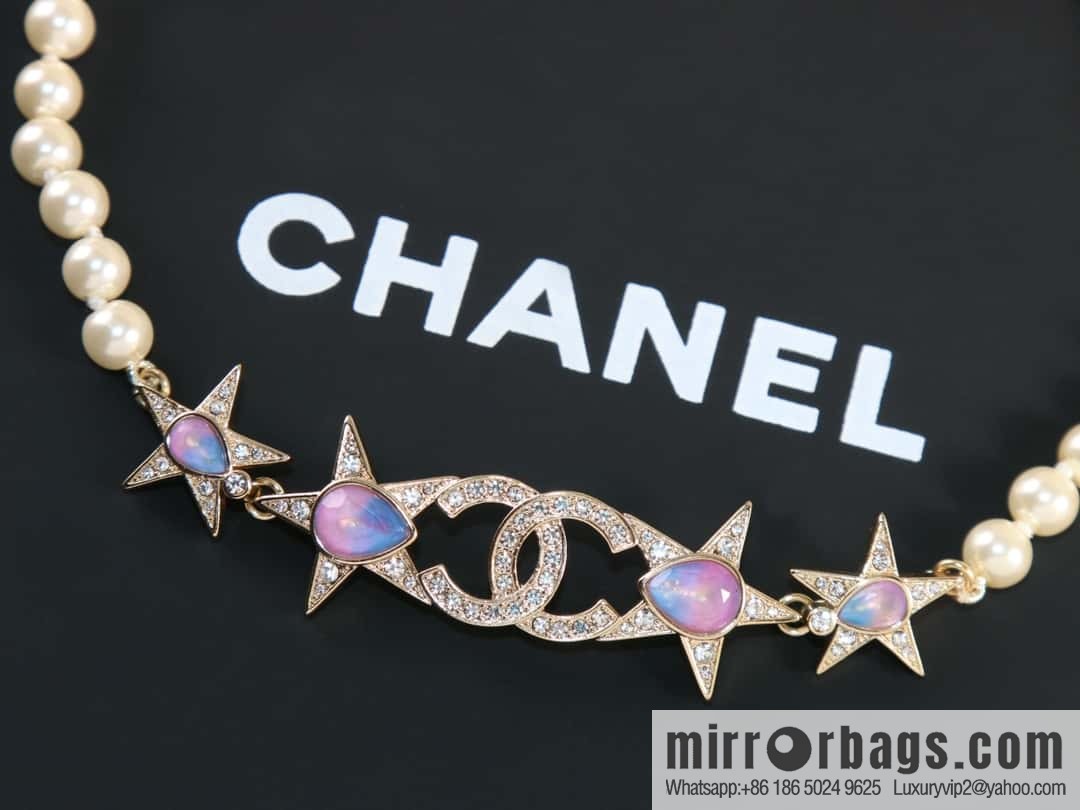 New ☑️ Chanel Double C Pentagram ⭐ Star Pearl Necklace