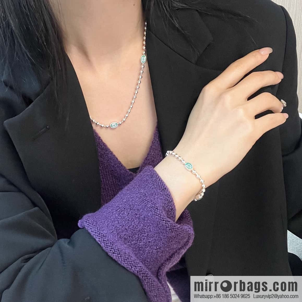 Gucci green double G necklace bracelet