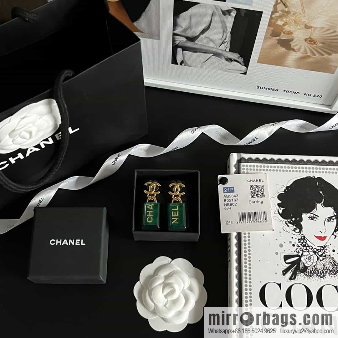 New ☑️ Chanel C2 double c green square stud earrings