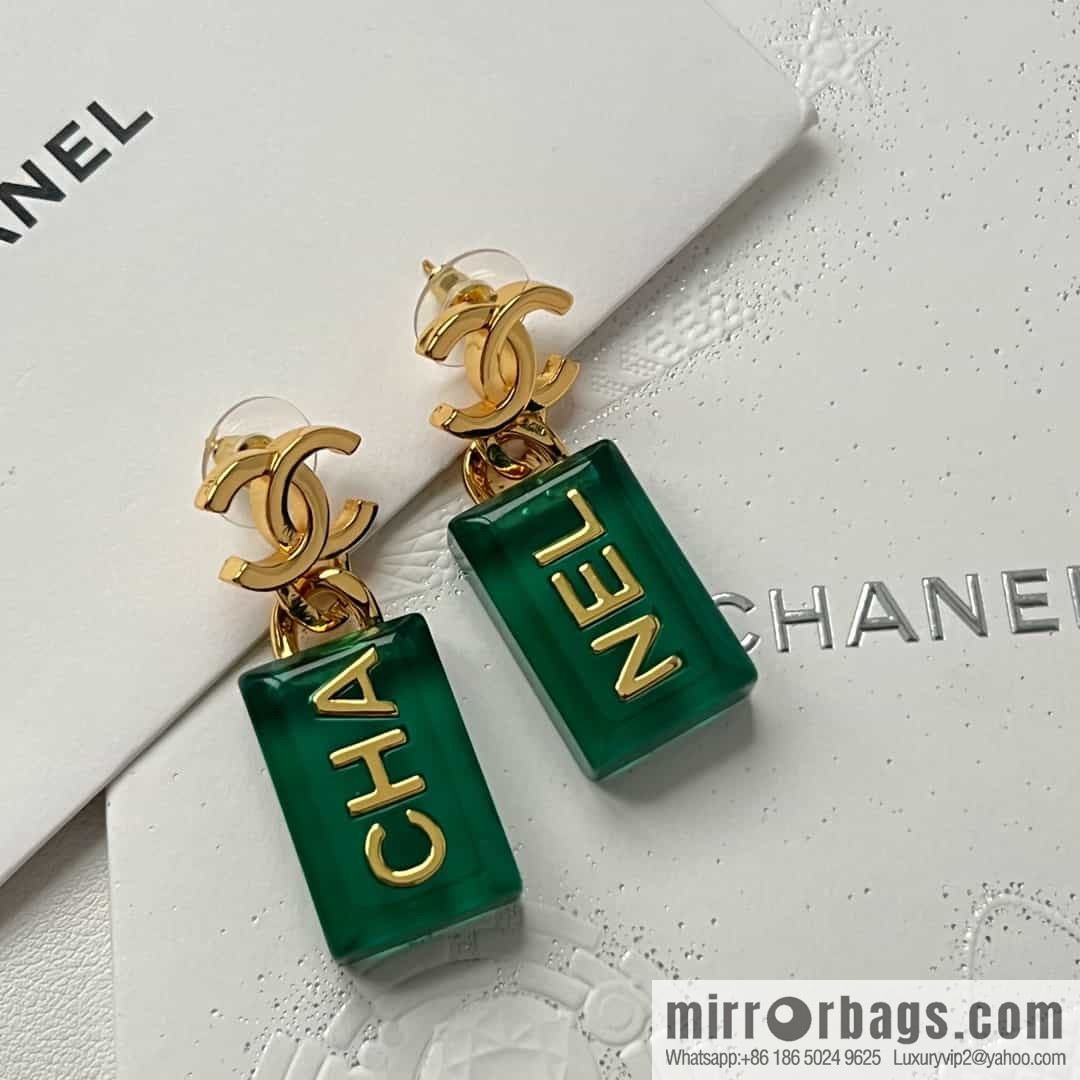 New ☑️ Chanel C2 double c green square stud earrings