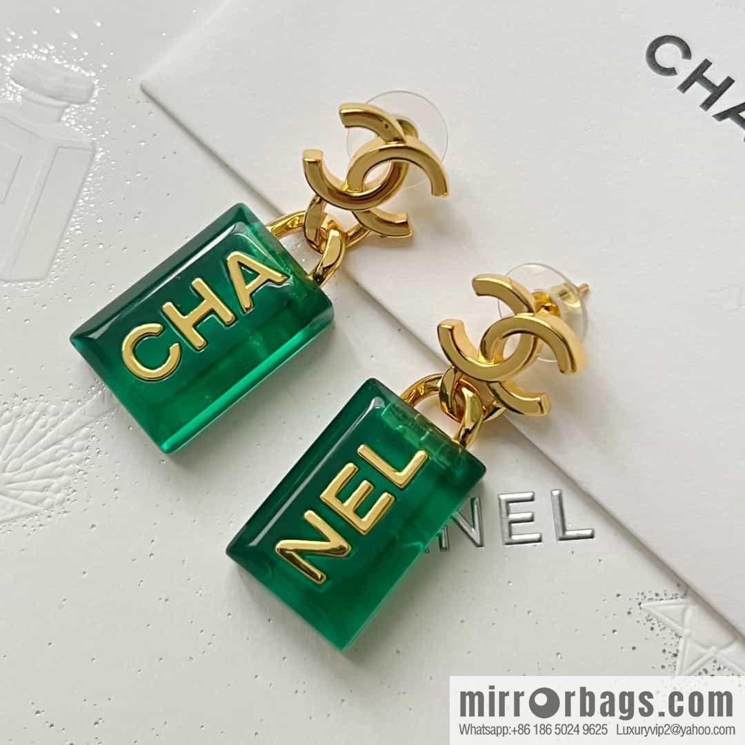 New ☑️ Chanel C2 double c green square stud earrings