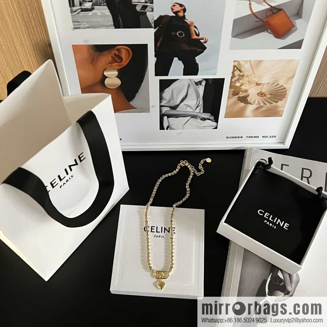 New ☑️ Celine love peach heart Arc de Triomphe full of diamond necklace