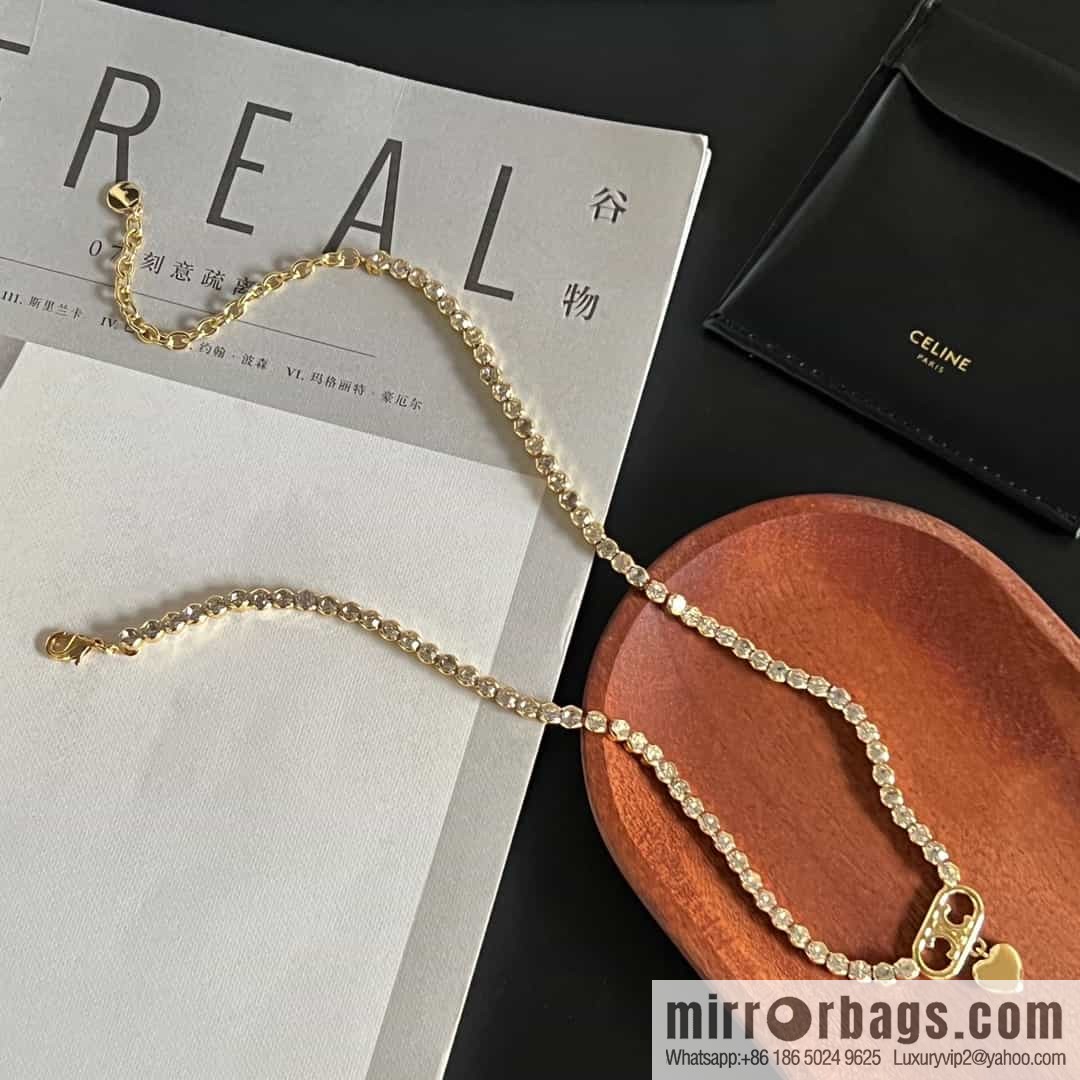 New ☑️ Celine love peach heart Arc de Triomphe full of diamond necklace
