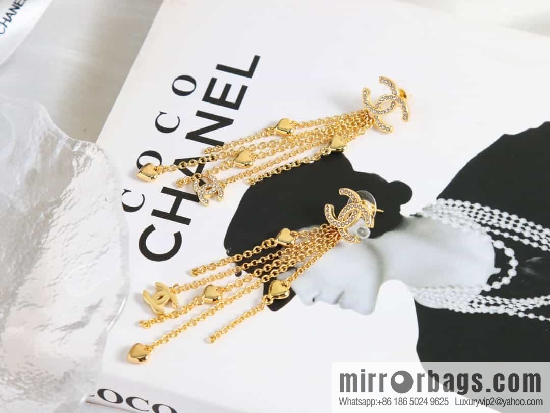 New ☑️ Chanel c2 double c tassel love peach heart stud earrings