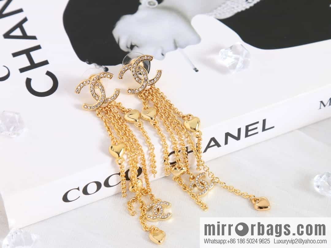 New ☑️ Chanel c2 double c tassel love peach heart stud earrings