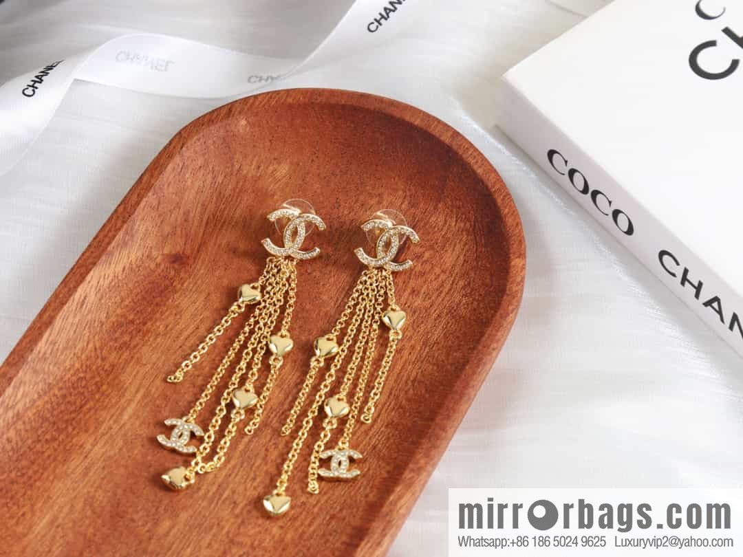 New ☑️ Chanel c2 double c tassel love peach heart stud earrings