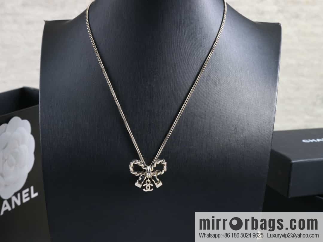New ☑️ Chanel double c black leather rope bow necklace