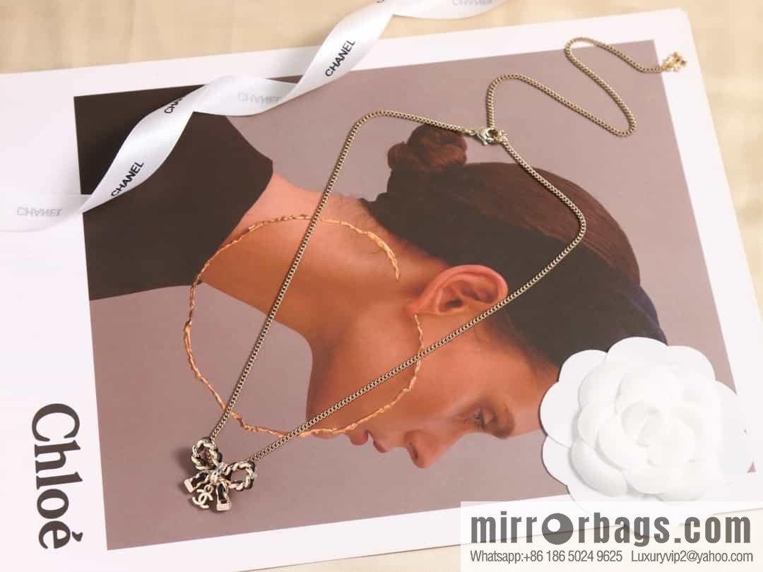 New ☑️ Chanel double c black leather rope bow necklace