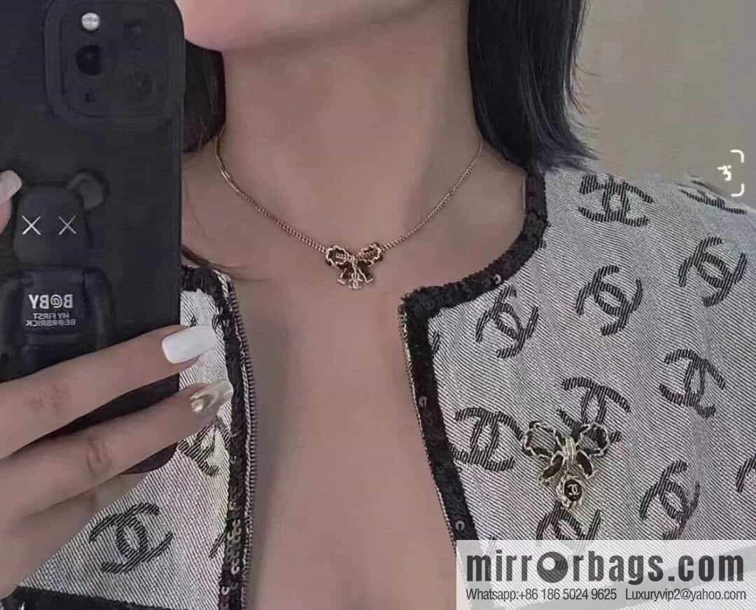 New ☑️ Chanel double c black leather rope bow necklace
