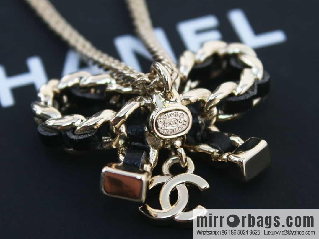 New ☑️ Chanel double c black leather rope bow necklace