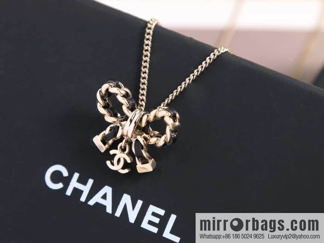 New ☑️ Chanel double c black leather rope bow necklace