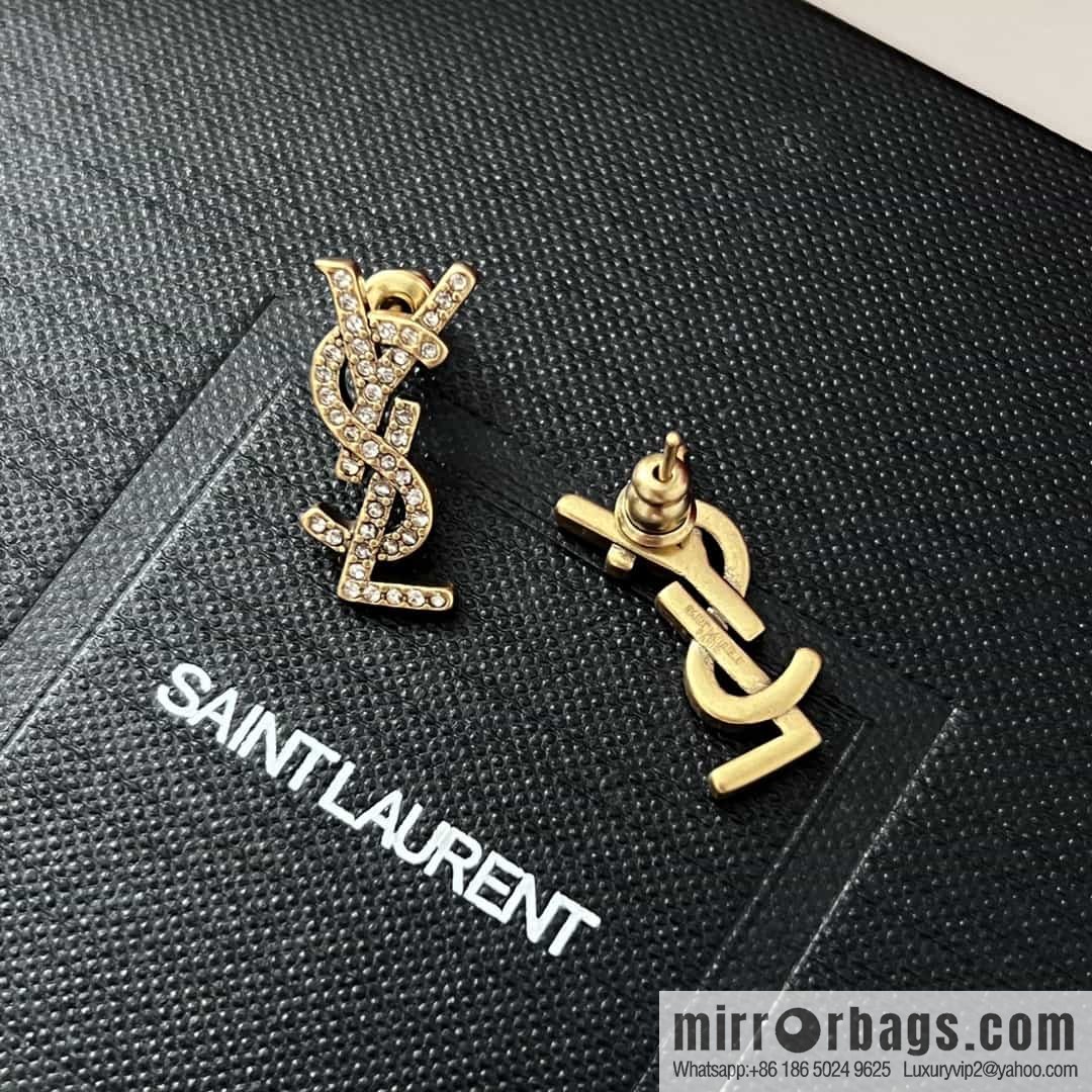 Saint Laurent gold YSL full diamond stud earrings