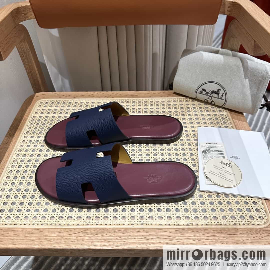 Hermes Hermès Italian imported leather classic men's slippers