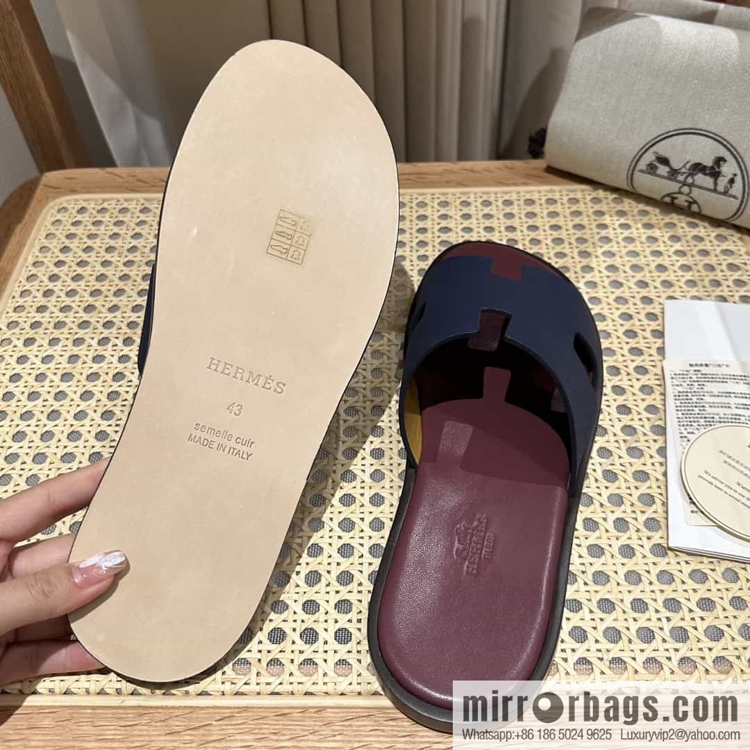 Hermes Hermès Italian imported leather classic men's slippers