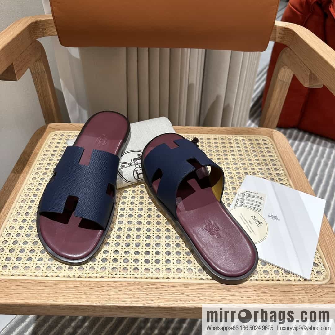 Hermes Hermès Italian imported leather classic men's slippers