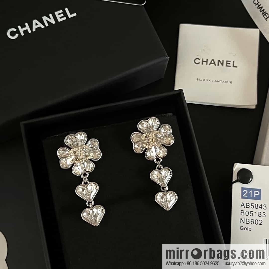 New ☑️ Chanel c3 double c full diamond peach heart love stud earrings