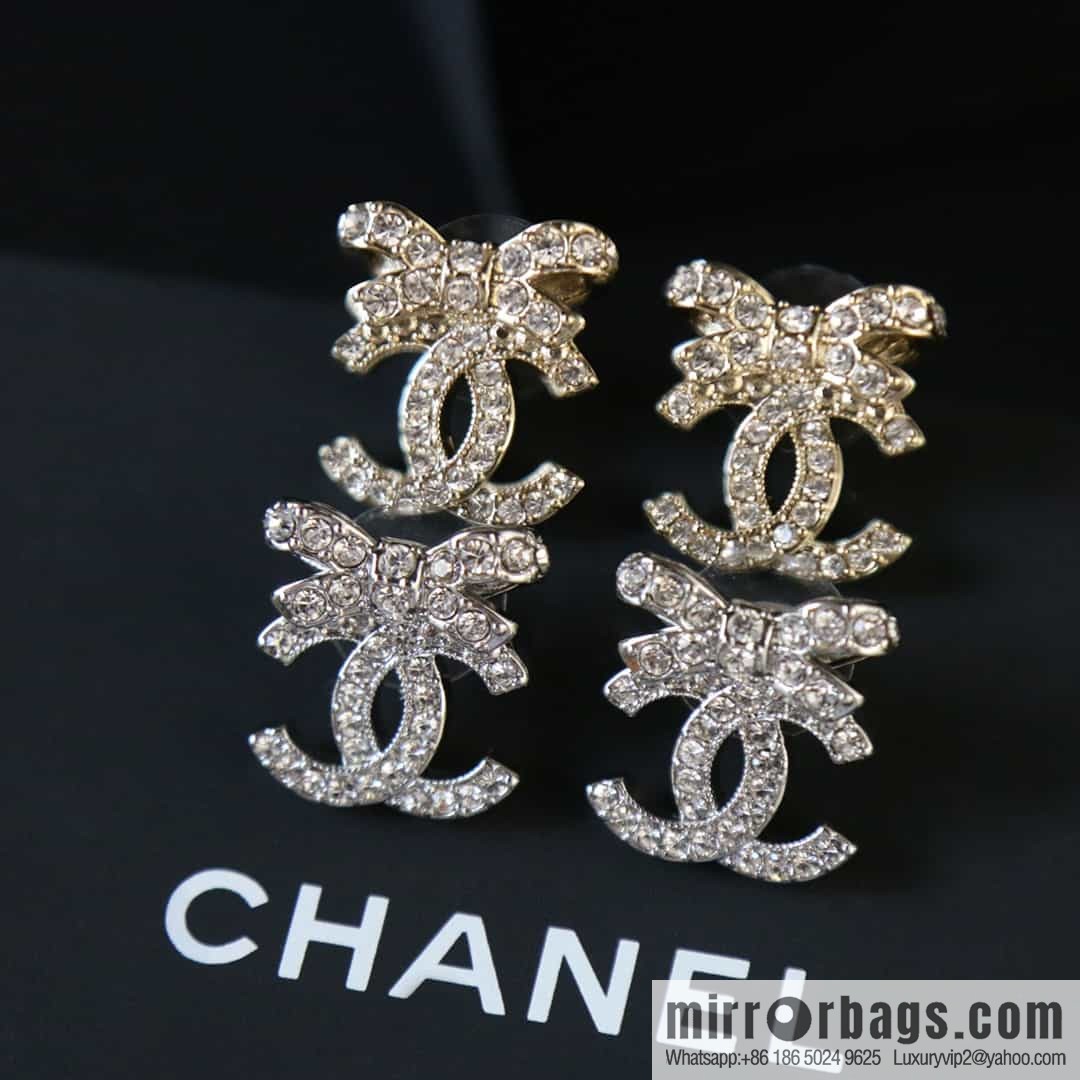 New ☑️ Chanel C1 double c bow full diamond stud earrings