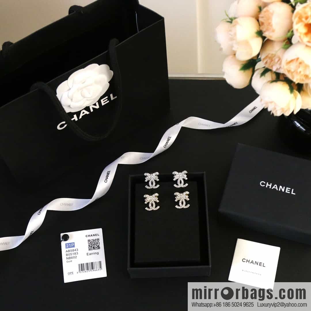 New ☑️ Chanel C1 double c bow full diamond stud earrings