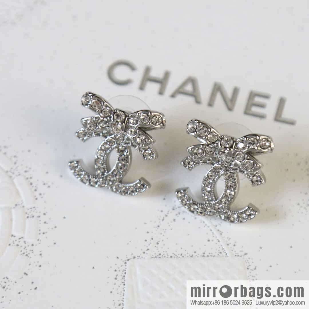 New ☑️ Chanel C1 double c bow full diamond stud earrings