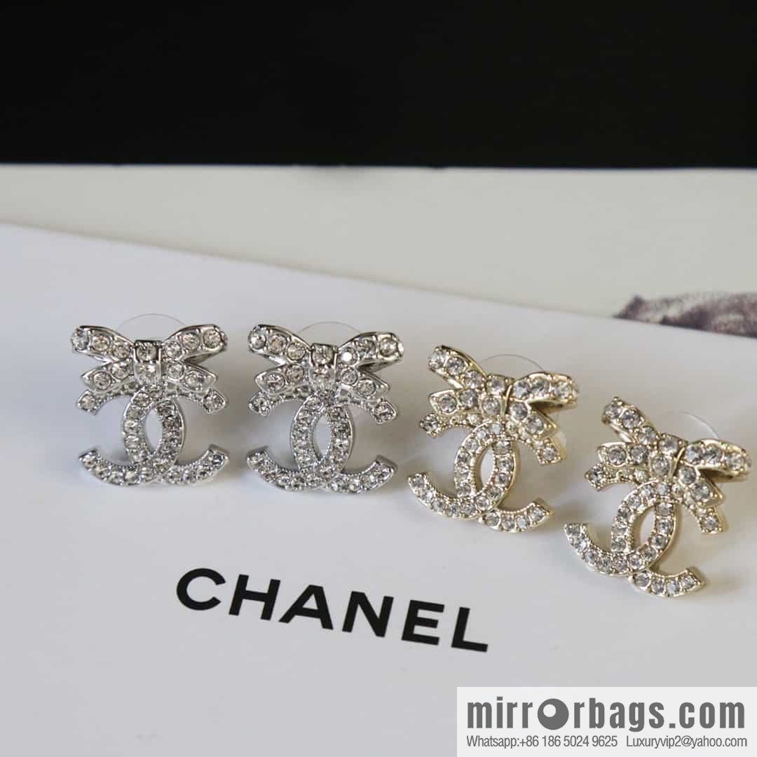 New ☑️ Chanel C1 double c bow full diamond stud earrings