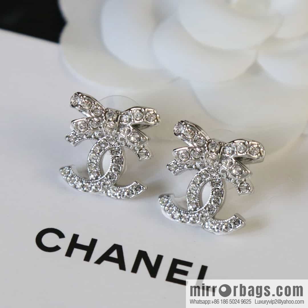 New ☑️ Chanel C1 double c bow full diamond stud earrings
