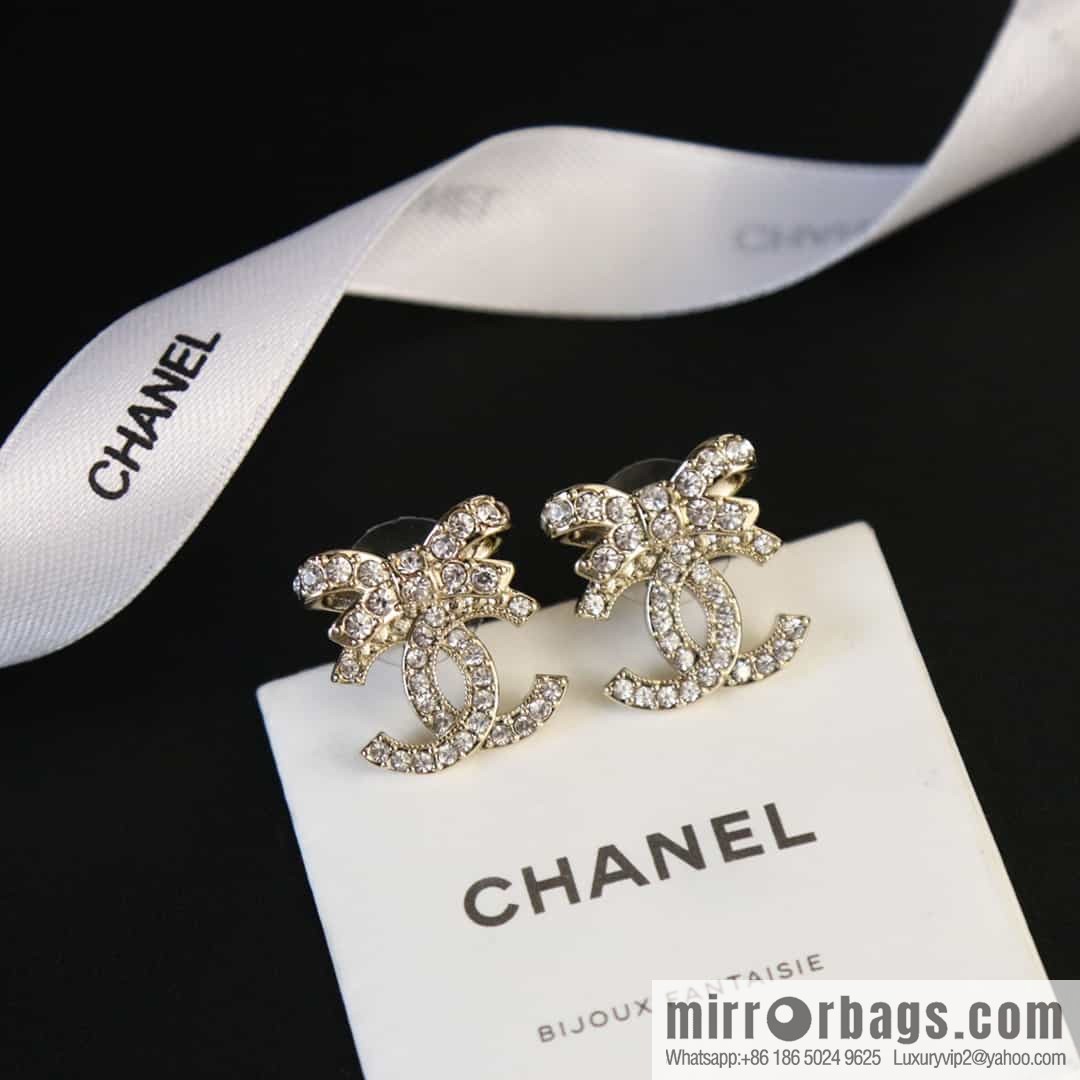 New ☑️ Chanel C1 double c bow full diamond stud earrings