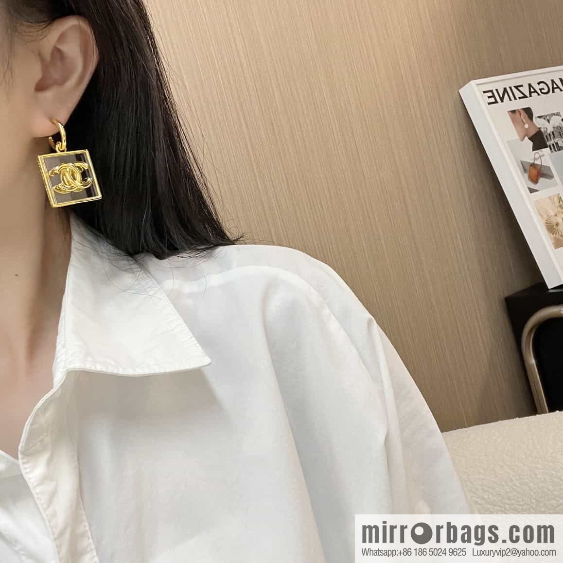 New ☑️ Chanel C2 double c square acrylic stud earrings