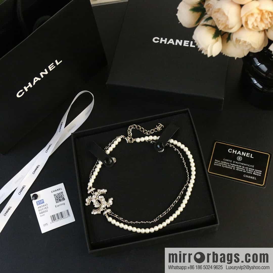 New ☑️ Chanel double c full diamond double layer pearl black leather rope necklace