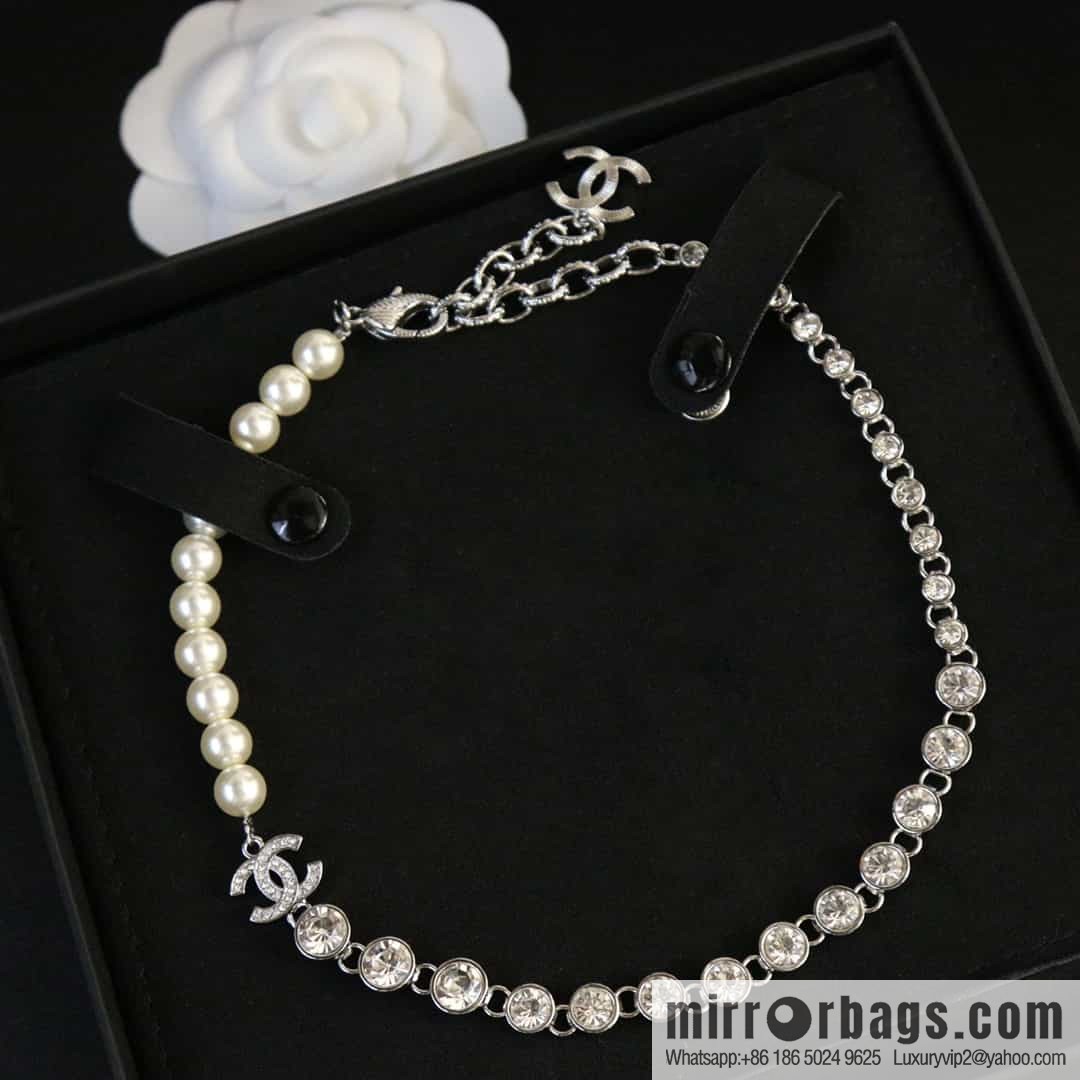 New ☑️ Chanel double c half pearl half diamond necklace