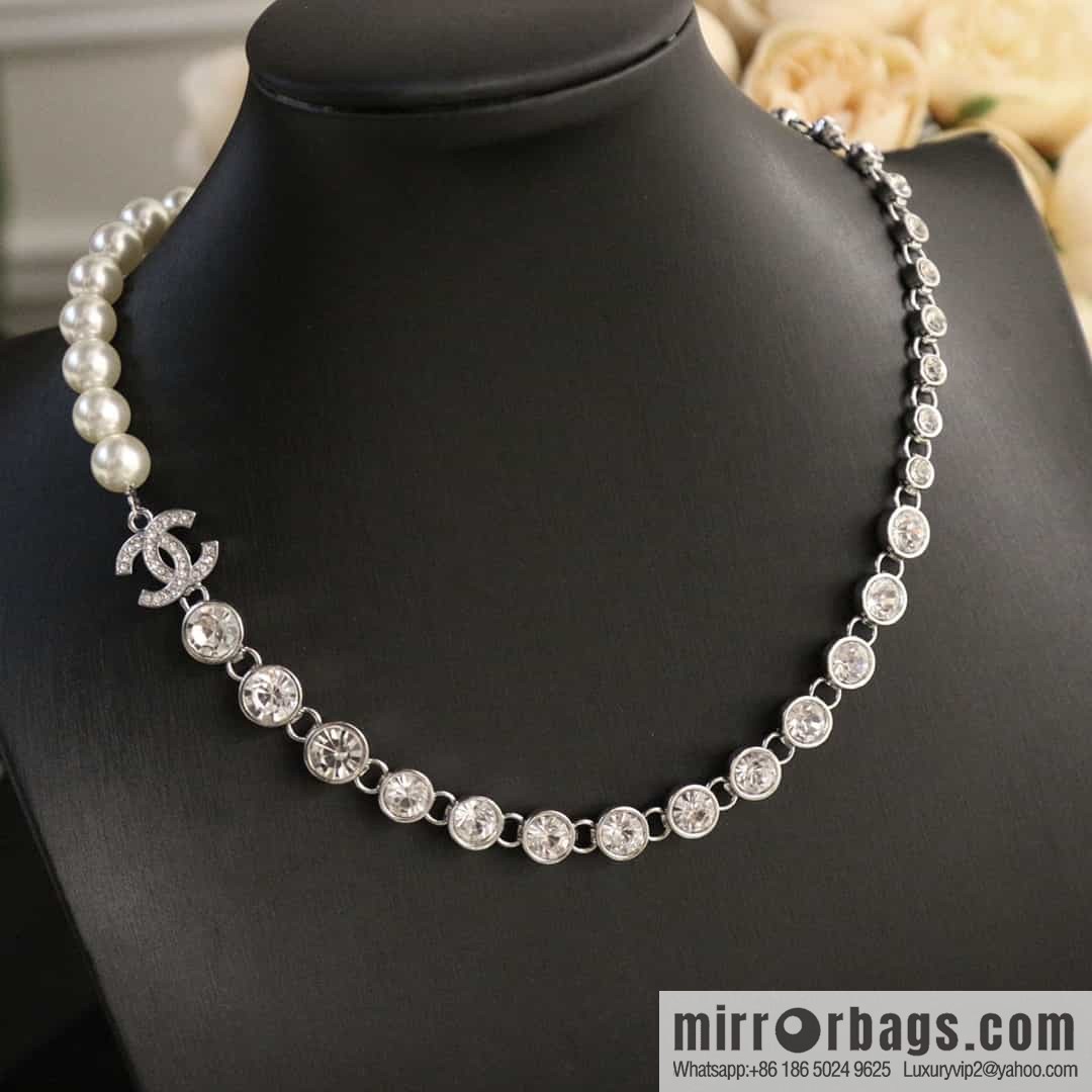 New ☑️ Chanel double c half pearl half diamond necklace