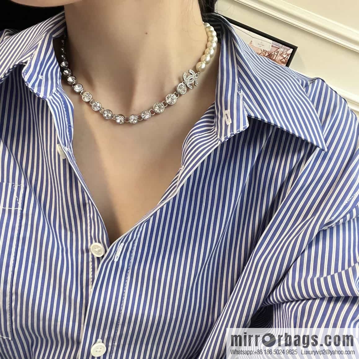 New ☑️ Chanel double c half pearl half diamond necklace
