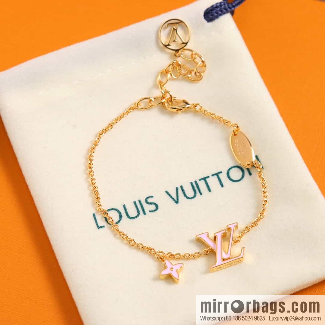 Louis Vuitton LV pink enamel necklace bracelet