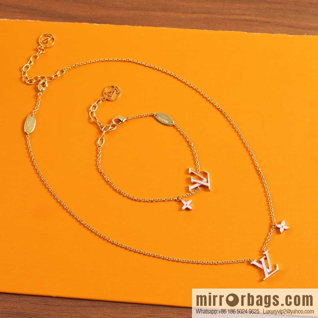 Louis Vuitton LV pink enamel necklace bracelet