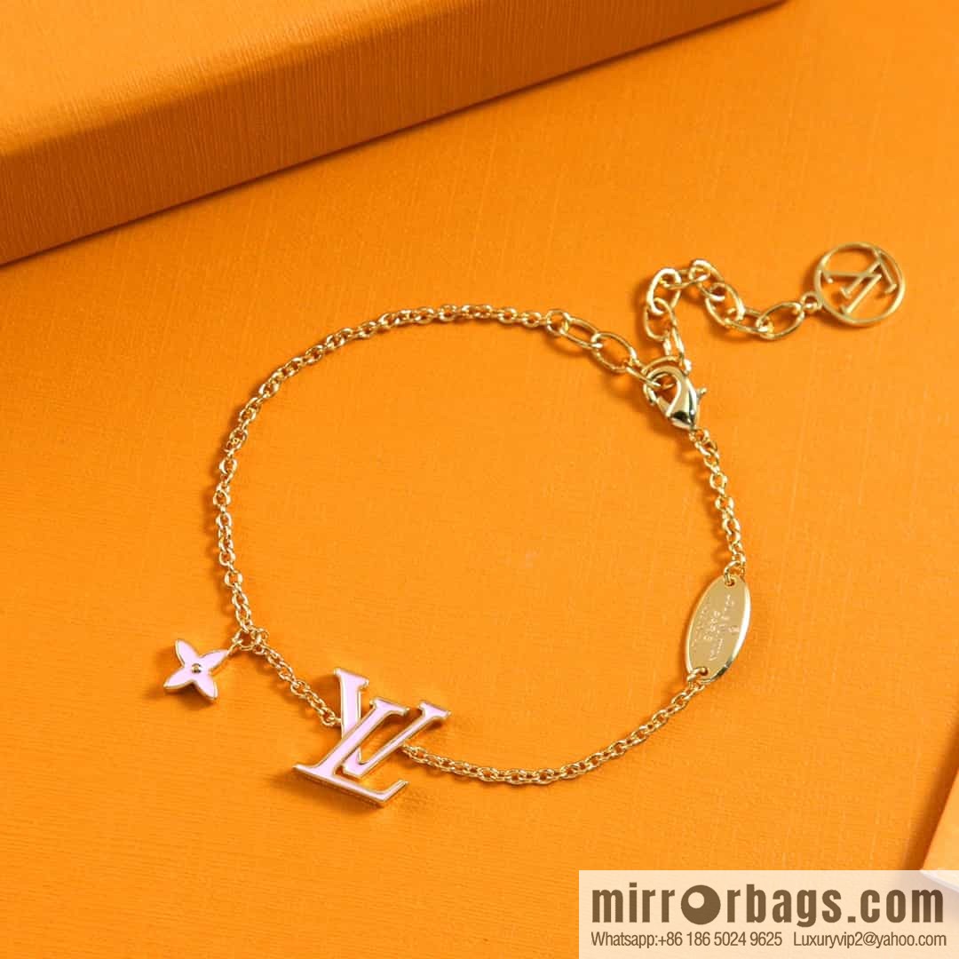 Louis Vuitton LV pink enamel necklace bracelet