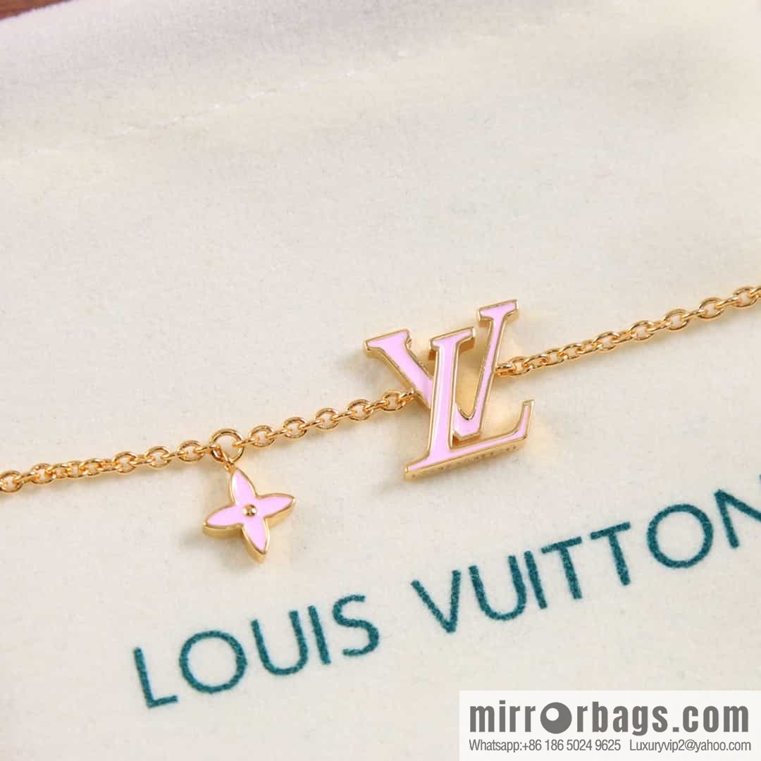 Louis Vuitton LV pink enamel necklace bracelet