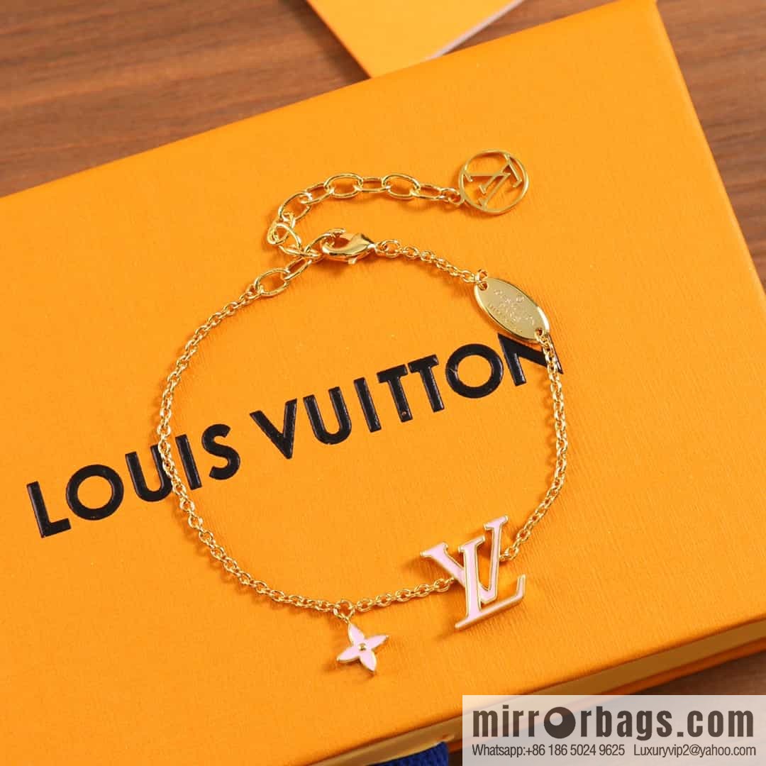 Louis Vuitton LV pink enamel necklace bracelet