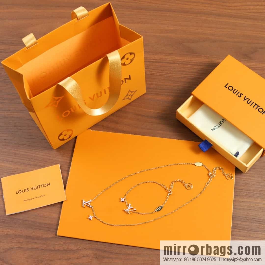 Louis Vuitton LV pink enamel necklace bracelet