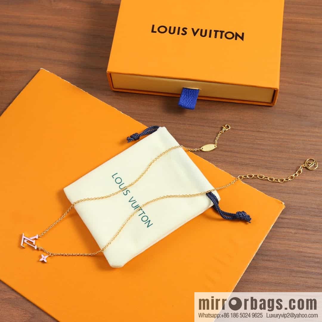Louis Vuitton LV pink enamel necklace bracelet