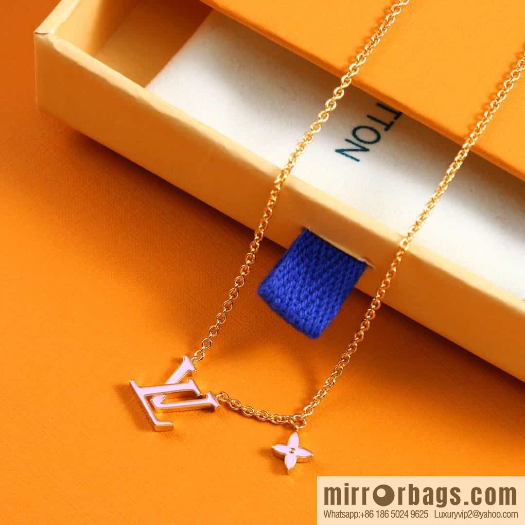 Louis Vuitton LV pink enamel necklace bracelet