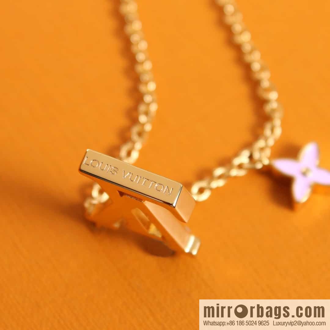 Louis Vuitton LV pink enamel necklace bracelet