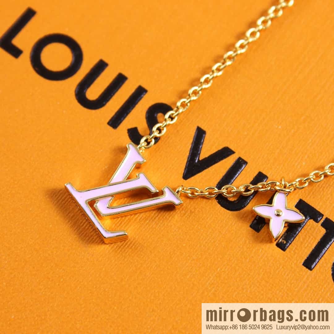 Louis Vuitton LV pink enamel necklace bracelet