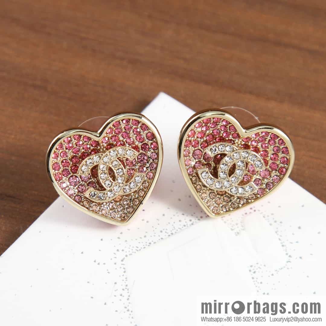 New ☑️ Chanel C1 double c gradual change pink diamond love peach heart earrings earrings