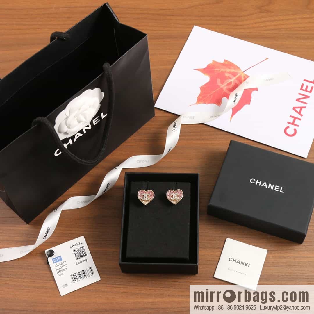 New ☑️ Chanel C1 double c gradual change pink diamond love peach heart earrings earrings